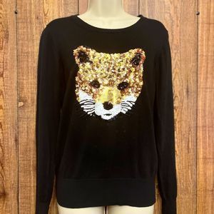 French Connection Sequin Fox Black Cotton Sweater